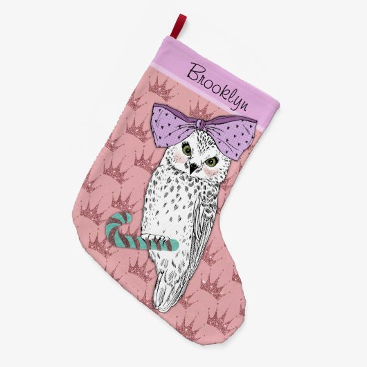 Benutzerdefinierter Text / Rose Gold Glitzer Blush Großer Weihnachtsstrumpf (Vorderansicht (hängend))