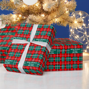 Benutzerdefinierter Text rot und grün kariert Weih Geschenkpapier