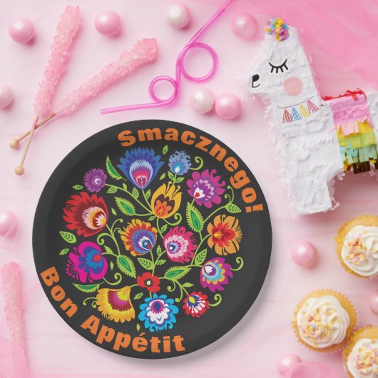 Benutzerdefinierter Text Runde polnische Folklore- Pappteller (Party)