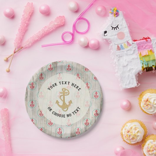 Benutzerdefinierter Text/ rustikaler, nautischer A Pappteller (Party)