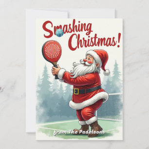 🎾🎄Benutzerdefinierter Text, Santas Smash Shot Feiertagskarte