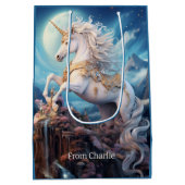 Benutzerdefinierter Text Schöne Einhörner Mittlere Geschenktüte (Rückseite)