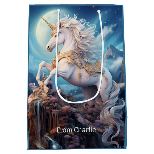 Benutzerdefinierter Text Schöne Einhörner Mittlere Geschenktüte (Rückseite)