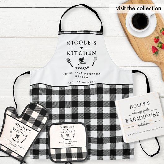 Benutzerdefinierter Text, Schwarz und Weiß Buffalo Ofenhandschuh & Topflappen-Set