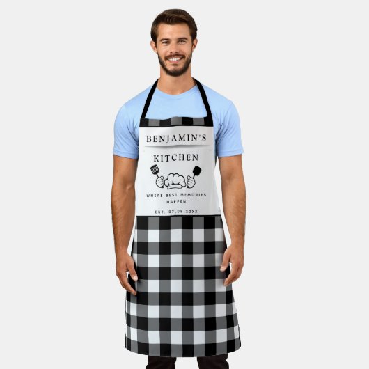 Benutzerdefinierter Text, Schwarz und Weiß Buffalo Schürze (Getragen)