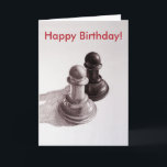 Benutzerdefinierter Text Schwarz und Weiß Pawns Sc Karte<br><div class="desc">Anpassbare Schach-Geburtstagskarte mit einem Bleistift gezeichnet Abbildung von Schachfiguren in Schwarz/Weiß und Sondertext. Diese Schachkarte wäre ein großartiges Geschenk für einen begeisterten Schachspieler.</div>