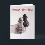 Benutzerdefinierter Text Schwarz und Weiß Pawns Sc Karte<br><div class="desc">Anpassbare Schach-Geburtstagskarte mit einem Bleistift gezeichnet Abbildung von Schachfiguren in Schwarz/Weiß und Sondertext. Diese Schachkarte wäre ein großartiges Geschenk für einen begeisterten Schachspieler.</div>