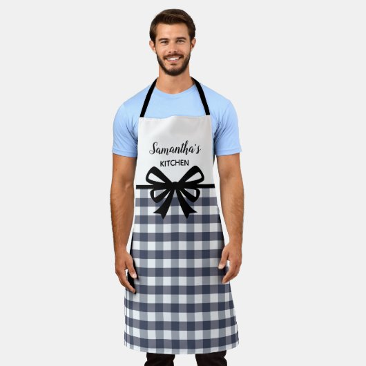 Benutzerdefinierter Text Schwarz-weiß Büffel Karie Schürze (Getragen)