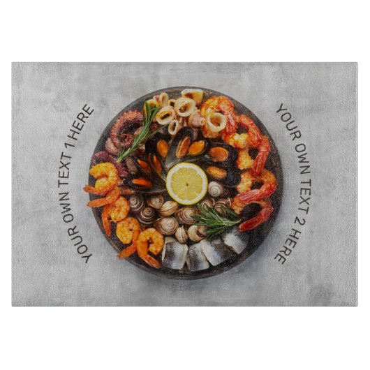 Benutzerdefinierter Text Seafood Platine Schneidebrett (Vorderseite)