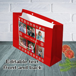 Benutzerdefinierter Text sechs Fotos Winterfarbe B Große Geschenktüte