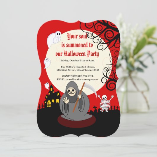 Benutzerdefinierter Text, seltsames Halloween "Gri Einladung (Stehend Vorderseite)