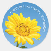 Benutzerdefinierter Text Sonnenblume Runder Aufkleber (Vorderseite)