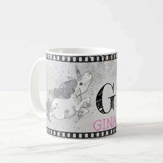 Benutzerdefinierter Text/ sparkle Regenbogen Einho Kaffeetasse (Vorderseite Links)