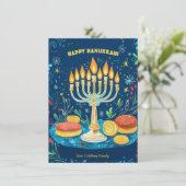 Benutzerdefinierter Text Starlit Hanukkah Wünsche Feiertagskarte (Stehend Vorderseite)