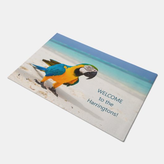 Benutzerdefinierter Text-Strandparrot Fußmatte (Schrägansicht)