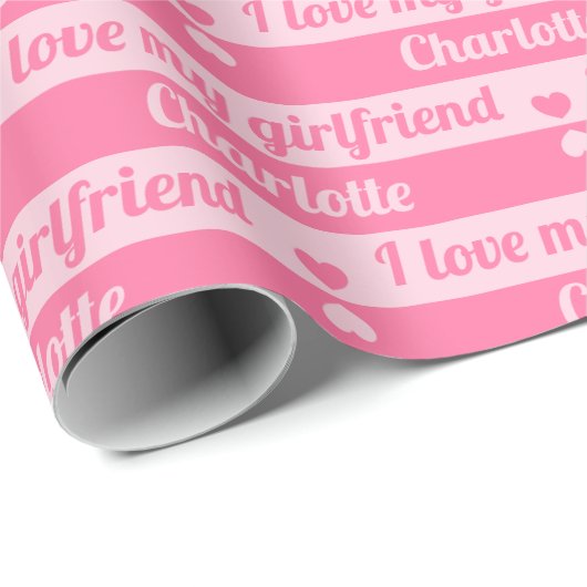 Benutzerdefinierter Text Stripes Valentinin-Rosa Geschenkpapier (Rolleneckpunkt)