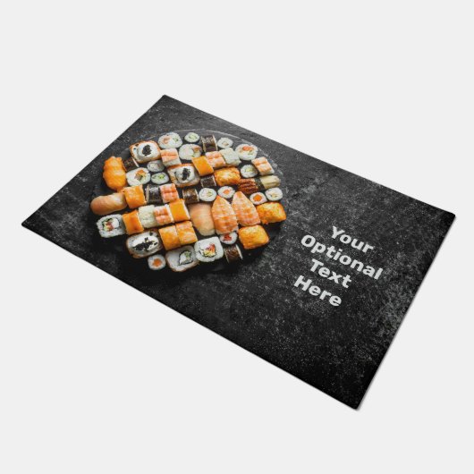 Benutzerdefinierter Text Sushi Platter Fußmatte (Schrägansicht)