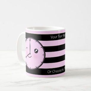 Benutzerdefinierter Text / Süße Kawaii-Uhr mit pas Kaffeetasse