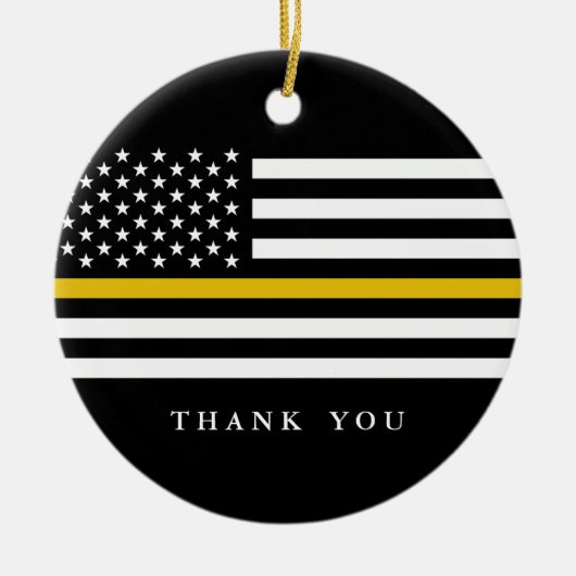 Benutzerdefinierter Text Thin Gold Line Patriotisc Keramik Ornament (Vorne)
