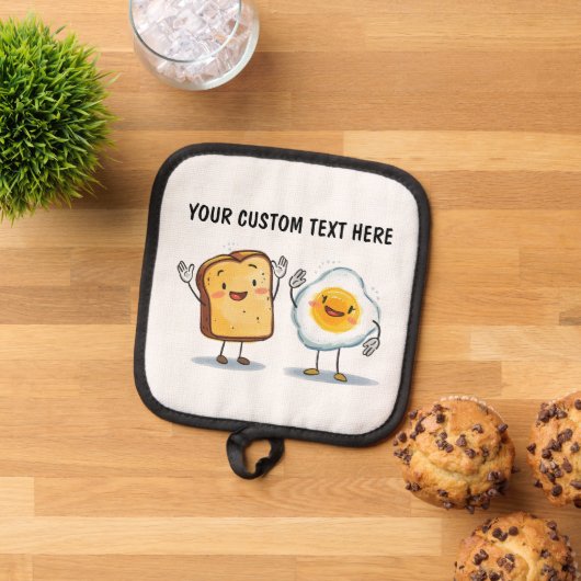 Benutzerdefinierter Text Toast und Ei süß Topflappen (Oben Unten)