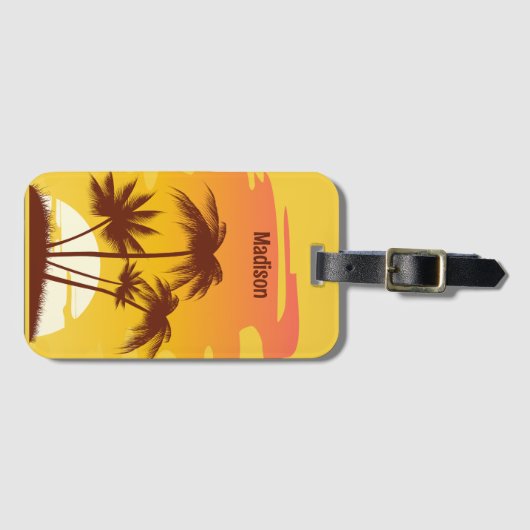 Benutzerdefinierter Text Tropeninsel Sonnenset Gepäckanhänger (Vorderseite (Horizontal))