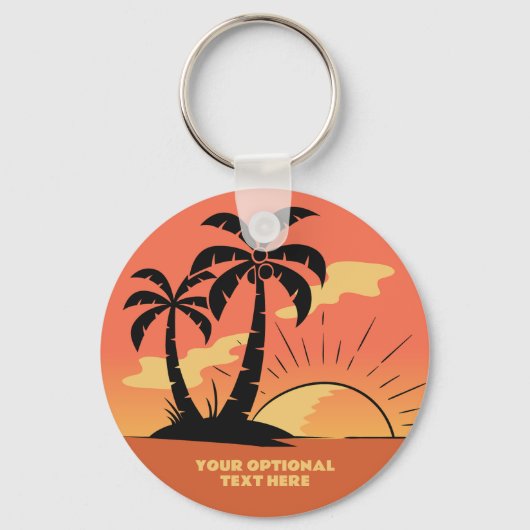 Benutzerdefinierter Text Tropeninsel Sonnenset Schlüsselanhänger (Rückseite)