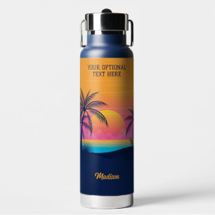 Benutzerdefinierter Text Tropeninsel Sonnenset Trinkflasche