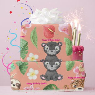Benutzerdefinierter Text Tropische Baby-Tiere Kind Geschenkpapier