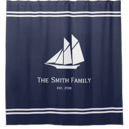 Benutzerdefinierter Text über Mitternachtsblau und Duschvorhang