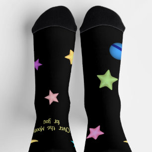 Benutzerdefinierter Text über Mond und Sternen Socken