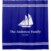 Benutzerdefinierter Text über Navy Blue und White  Duschvorhang (Vorderseite)