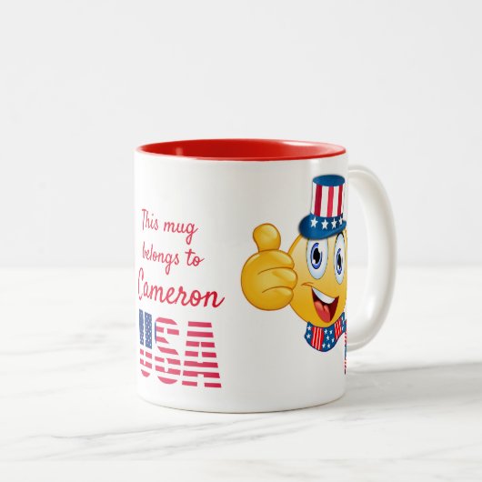 Benutzerdefinierter Text Uncle Sam Emoji mit Hut u Zweifarbige Tasse (VorderseiteRechts)