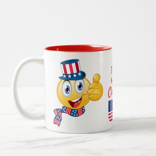 Benutzerdefinierter Text Uncle Sam Emoji mit Hut u Zweifarbige Tasse (Links)
