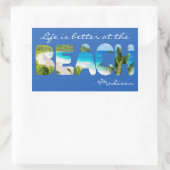 Benutzerdefinierter Text und Farbe BEACH Rechteckiger Aufkleber (Tasche)