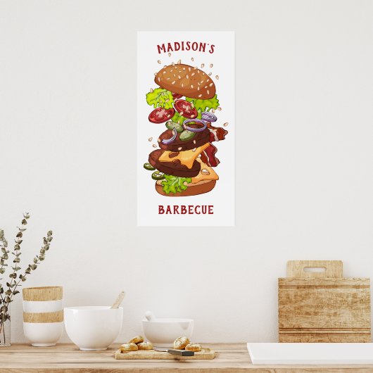 Benutzerdefinierter Text und Farbe Großer Burger-P Poster (Küche)