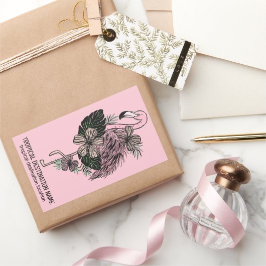 Benutzerdefinierter Text- und Farbrosa Flamingo Rechteckiger Aufkleber (Schenken)