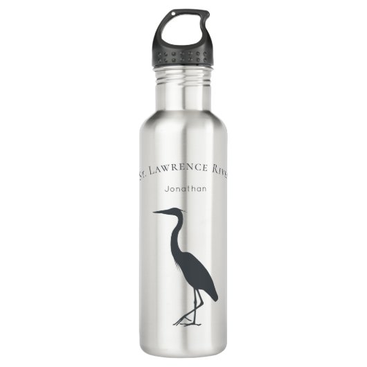 benutzerdefinierter Text und Name Great Blue Heron Edelstahlflasche (Vorderseite)
