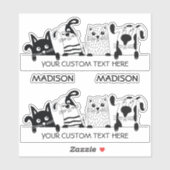 Benutzerdefinierter Text und Name Niedliche Katzen Aufkleber (Blatt)