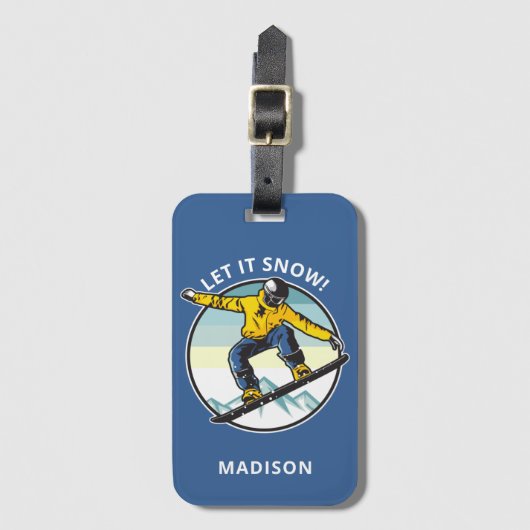 Benutzerdefinierter Text und Name SNOWBOARDER Gepäckanhänger (Vorderseite Vertikal)