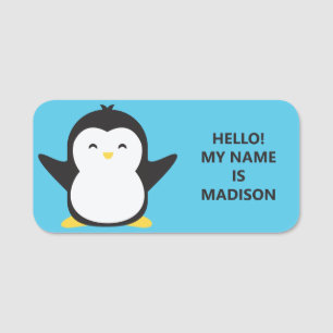 Benutzerdefinierter Text und niedlicher Pinguinnam Namensschild