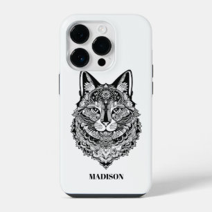Benutzerdefinierter Text Verzierte Katze iPhone 14 Pro Hülle