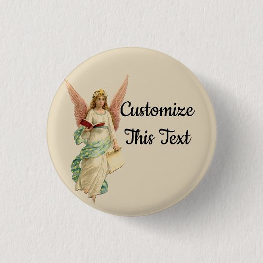 Benutzerdefinierter Text/Vintages Retro Angel Girl Button (Vorderseite)
