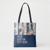 Benutzerdefinierter Text Wasserfarbe Navy Blumenst Tasche (Vorderseite)