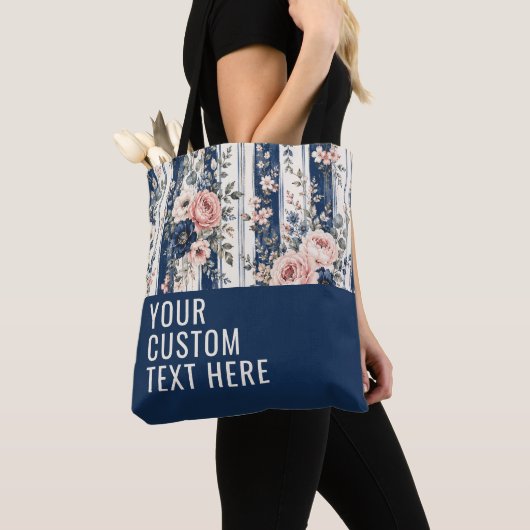 Benutzerdefinierter Text Wasserfarbe Navy Blumenst Tasche (Von Nahem)