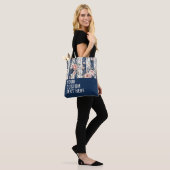 Benutzerdefinierter Text Wasserfarbe Navy Blumenst Tasche (Am Model)