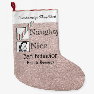 Benutzerdefinierter Text/ Weihnachten Unartig Rosé Großer Weihnachtsstrumpf