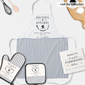 Benutzerdefinierter Text, Weiß und Blaue Streifen Ofenhandschuh & Topflappen-Set
