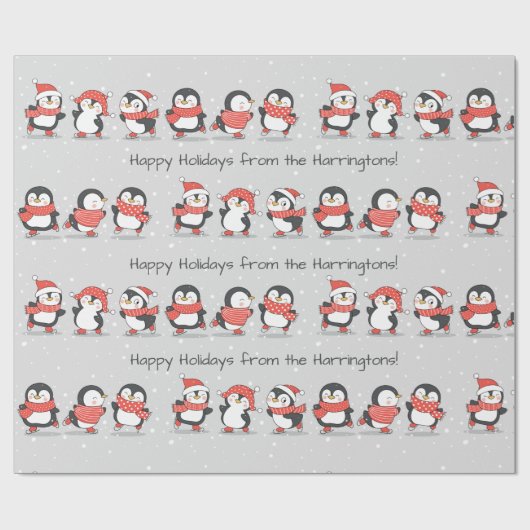 Benutzerdefinierter Text Winterpinguine Geschenkpapier (Flach)