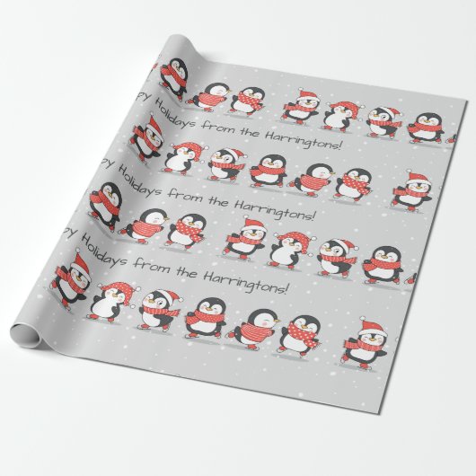 Benutzerdefinierter Text Winterpinguine Geschenkpapier (Ungerollt)