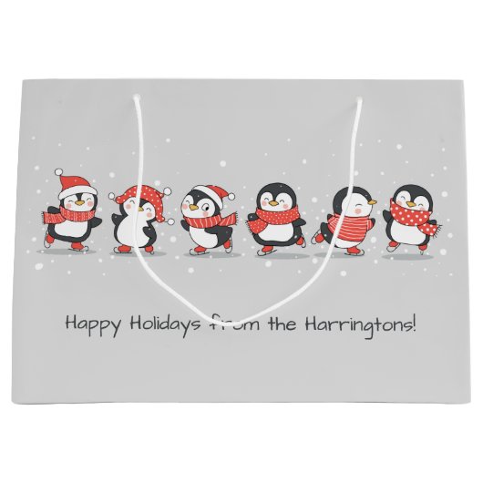 Benutzerdefinierter Text Winterpinguine Große Geschenktüte (Vorderseite)